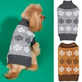 Snowflake Brown Gray Autumn And Winter New Dog Christmas Sweater (Option: Dark brown and grey-L)