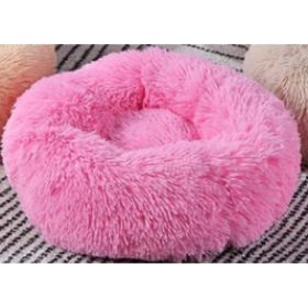 Dog Beds For Small Dogs Round Plush Cat Litter Kennel Pet Nest Mat Puppy Beds (Option: Deep pink-70cm)