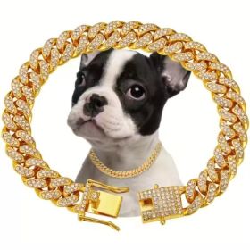 US LOCAL STOCK Hiphoppet Beautiful Hot Sale Luxury Alloy Dog Chain Sparkling Diamond Secure Metal Chain Choker For Dogs And Cats (Option: Gold-3XL)