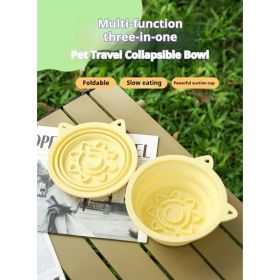 3-in-1 Pet Travel Collapsible Bowl Foldable Slow-Feeder With Strong Suction Cups  Portable Silicone Dog Bowl With Hook For Hanging On Collar-Backpack (Option: Pink-650ml)