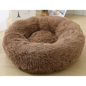 Dog Beds For Small Dogs Round Plush Cat Litter Kennel Pet Nest Mat Puppy Beds (Option: Light coffee-70cm)